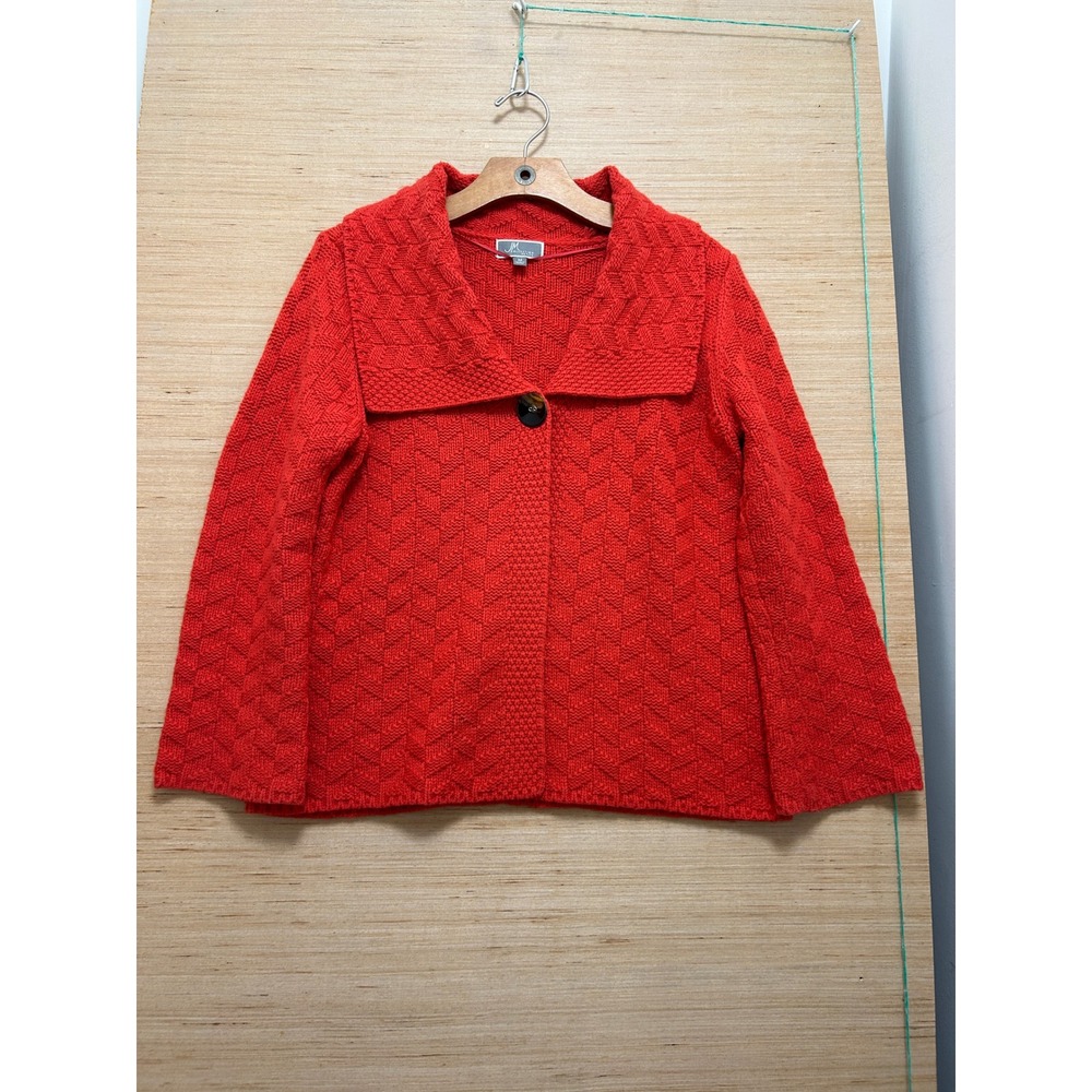 JM‎ Collection Petite Red Chevron Knit Cardigan Single Button Shawl Collar PM